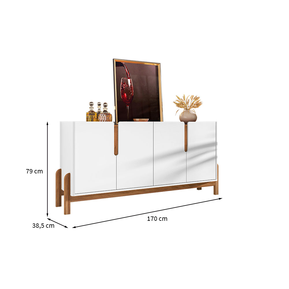 Buffet Lizz 4 PT  Branco e Cedro 170 cm