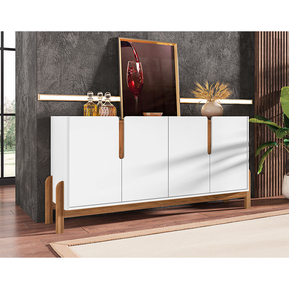 Buffet Lizz 4 PT  Branco e Cedro 170 cm