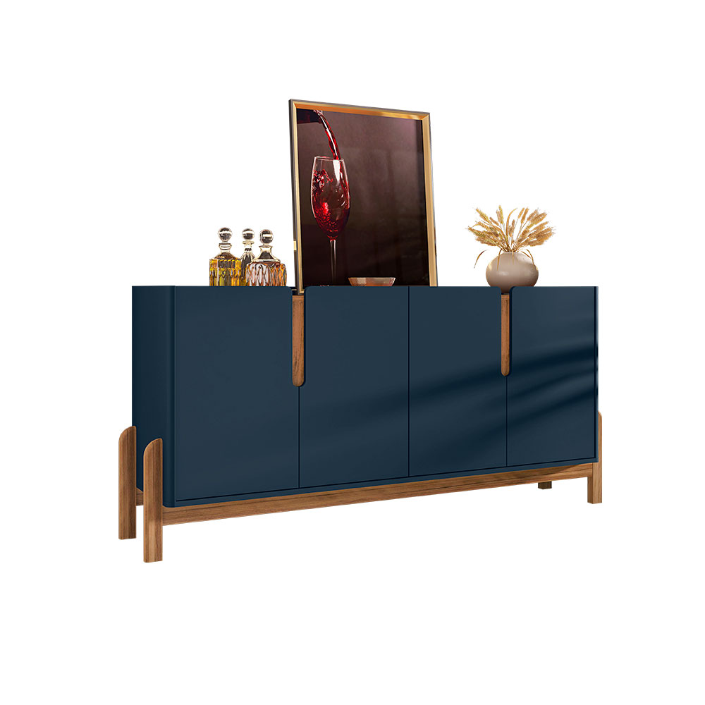 Buffet Lizz 4 PT Azul e Cedro 170 cm