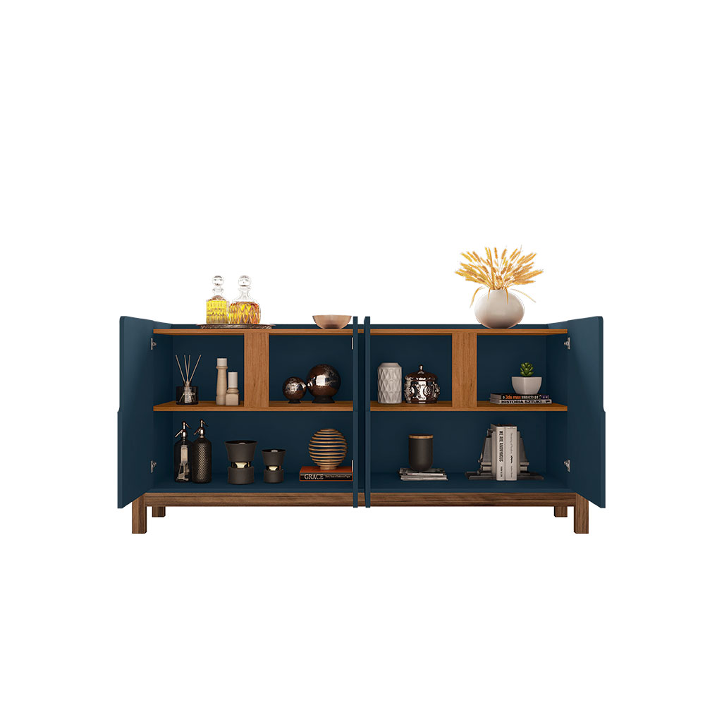 Buffet Lizz 4 PT Azul e Cedro 170 cm