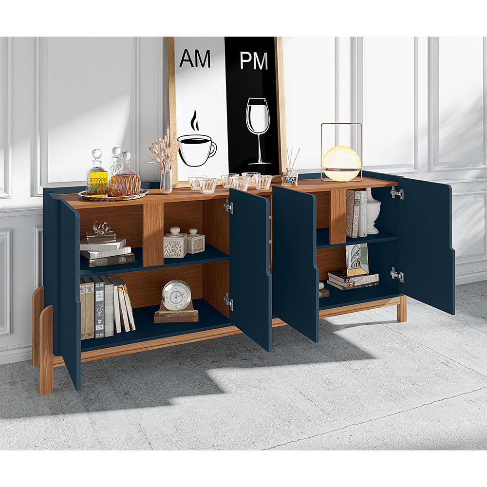 Buffet Lizz 4 PT Azul e Cedro 190 cm