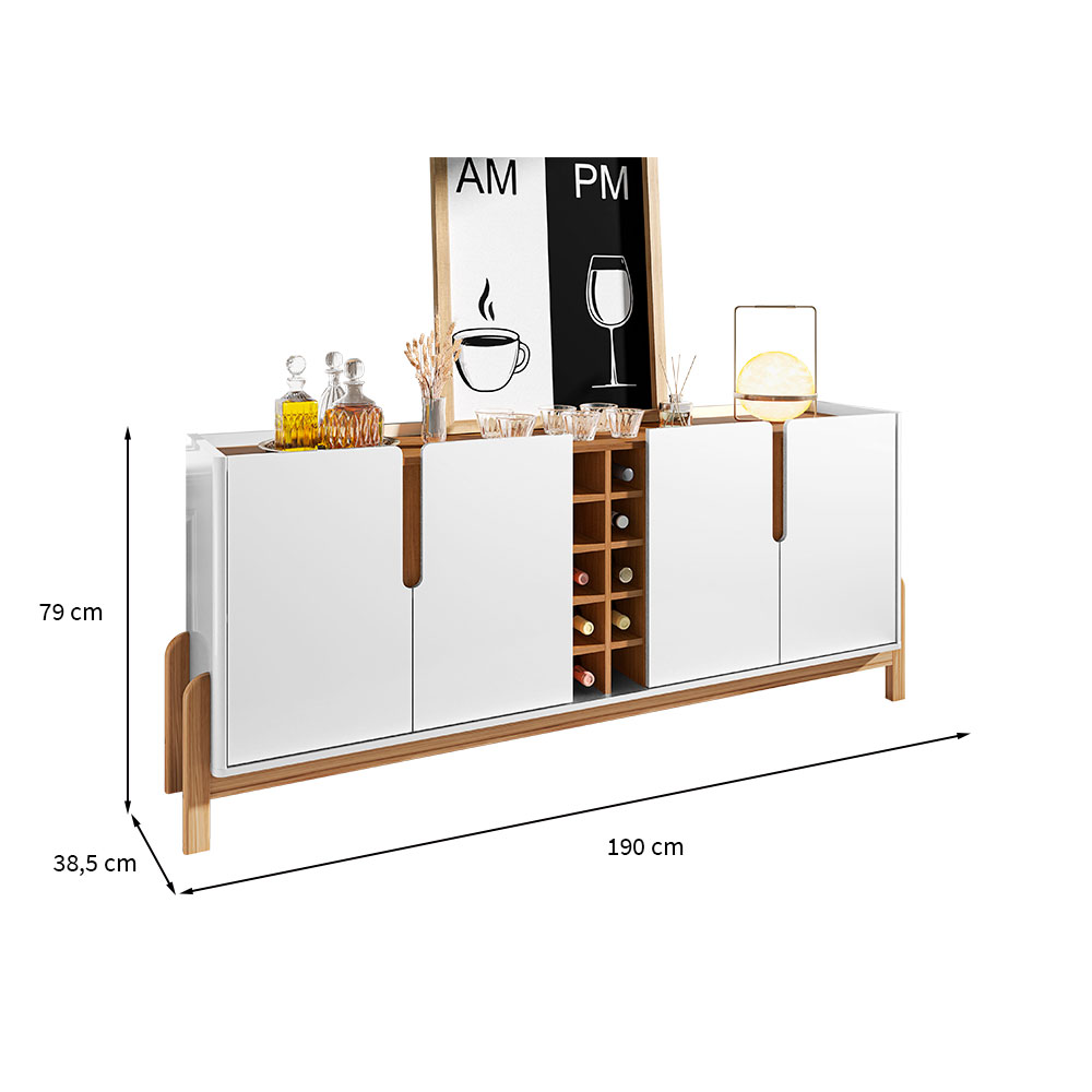Buffet Lizz 4 PT Branco e Cedro 190 cm