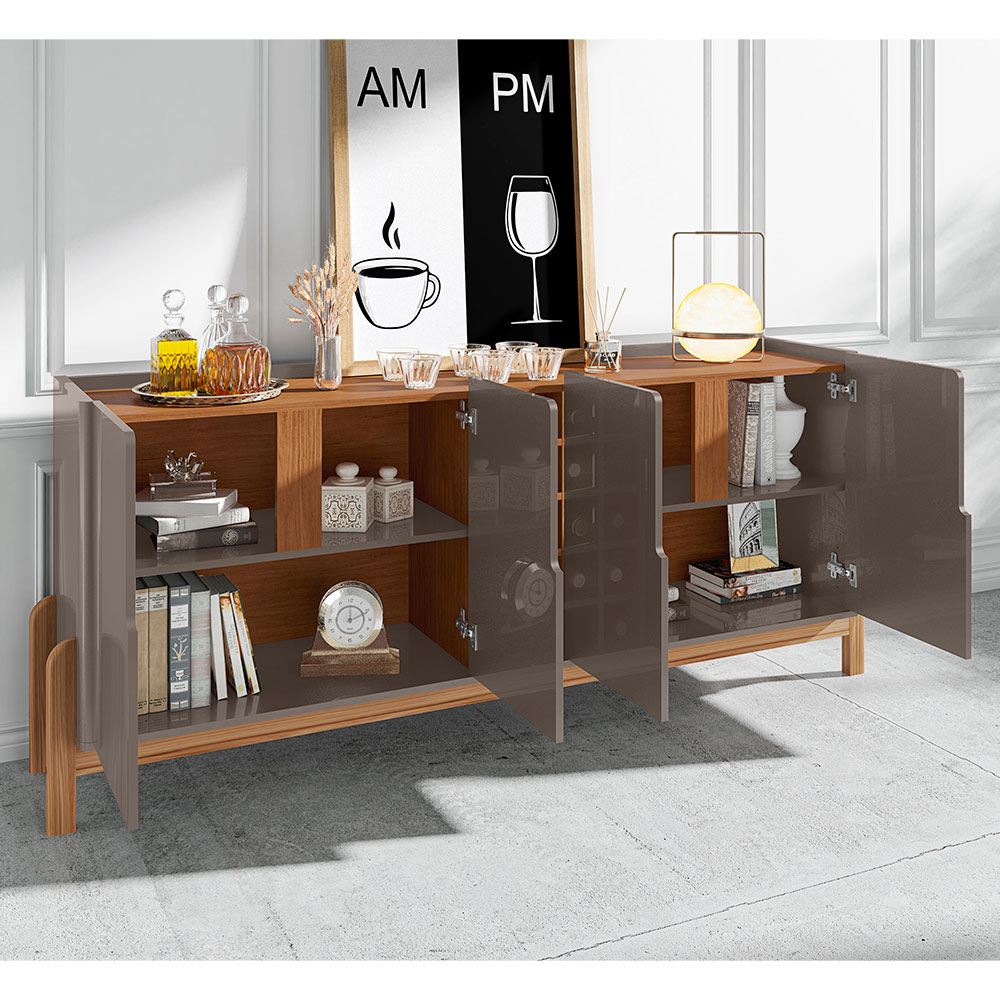 Buffet Lizz 4 PT Cinza e Cedro 190 cm