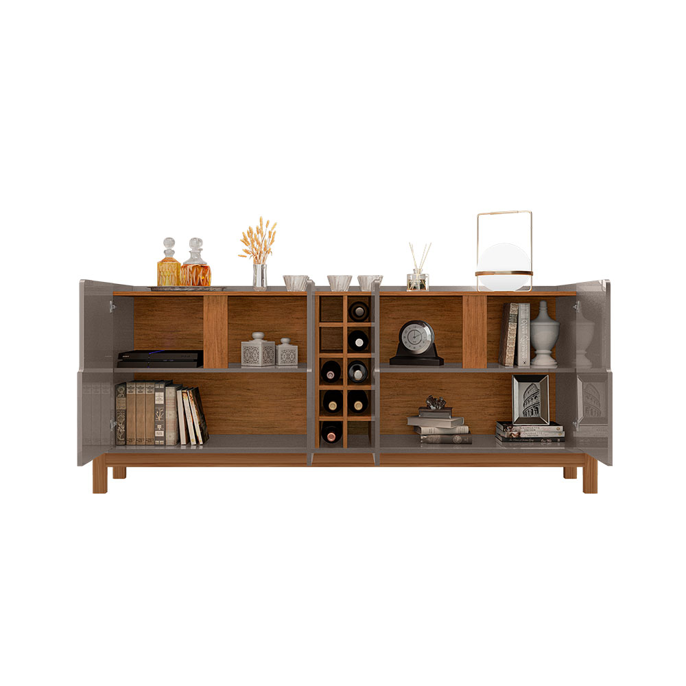 Buffet Lizz 4 PT Cinza e Cedro 190 cm