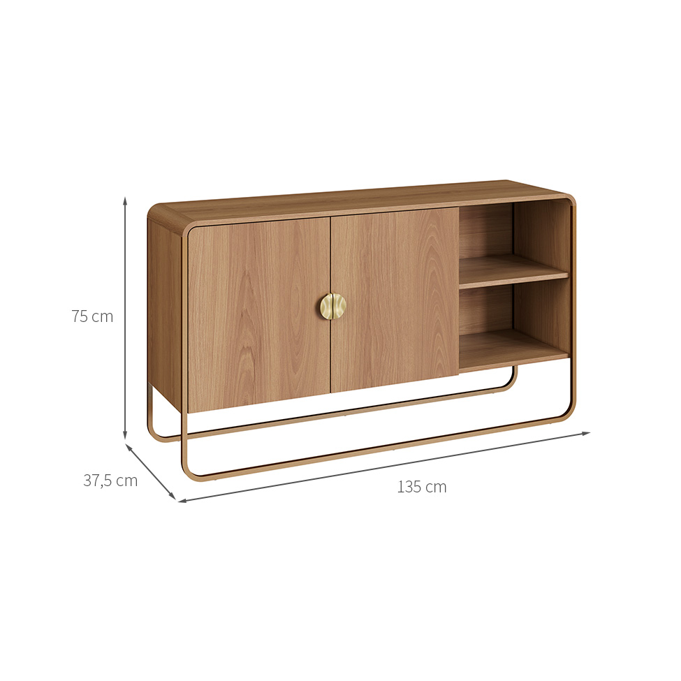 Buffet Luna 2 Portas Hanover e Dourado 135 cm