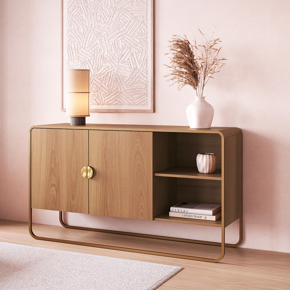 Buffet Luna 2 Portas Hanover e Dourado 135 cm