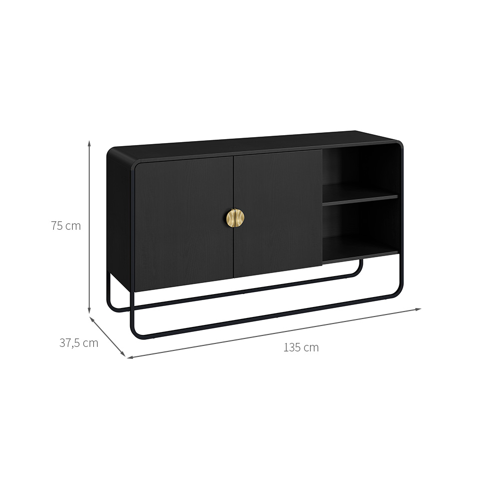 Buffet Luna 2 Portas Preto e Dourado 135 cm