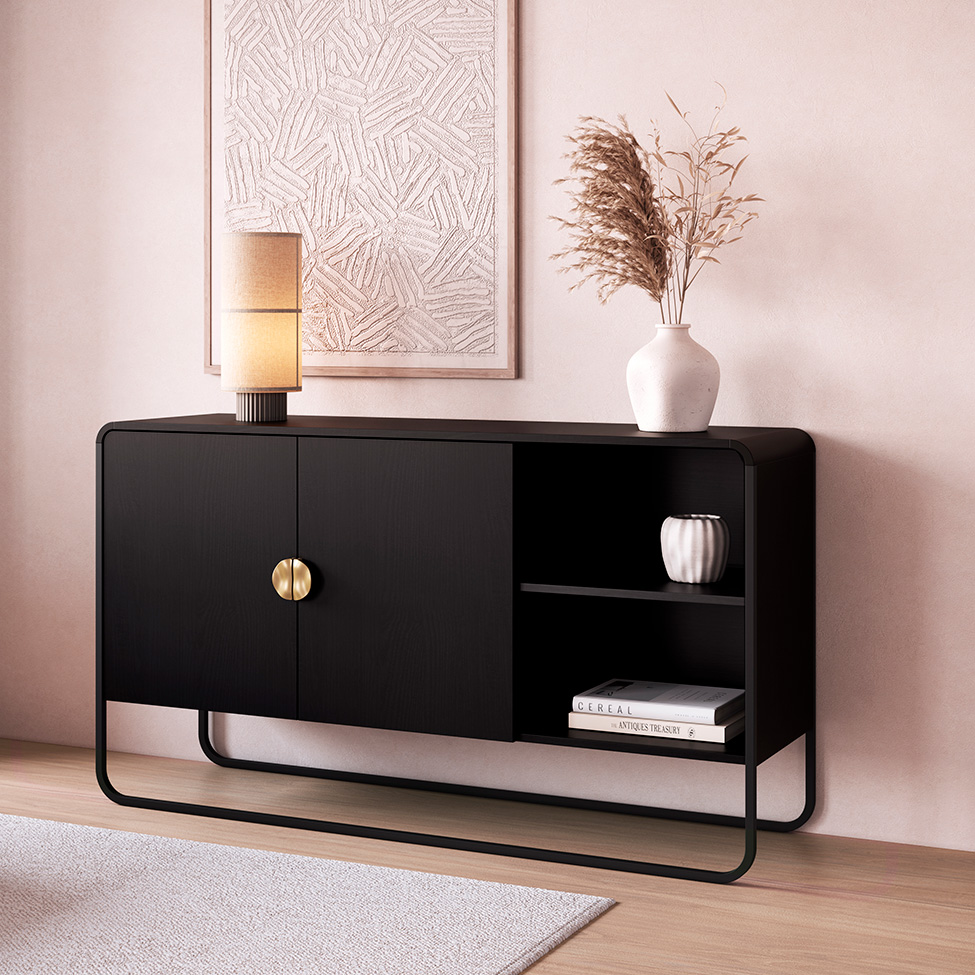 Buffet Luna 2 Portas Preto e Dourado 135 cm