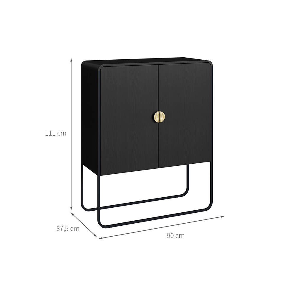 Buffet Luna 2 Portas Preto e Dourado 90 cm