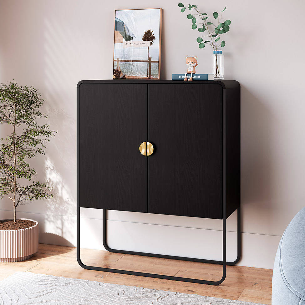 Buffet Luna 2 Portas Preto e Dourado 90 cm