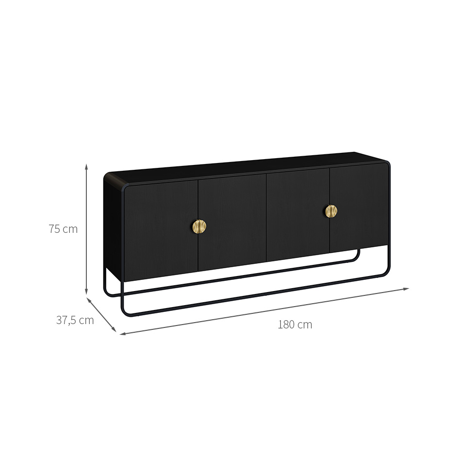 Buffet Luna 4 Portas Preto e Dourado