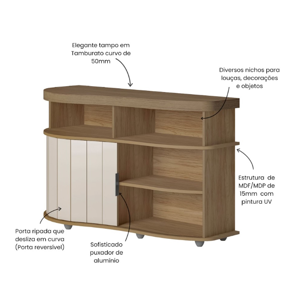 Buffet Magnum Flex 1 Porta Carvalho e Off White