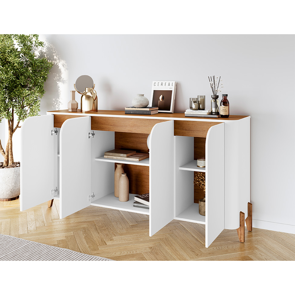 Buffet Memphis 4 Portas Branco e Cedro