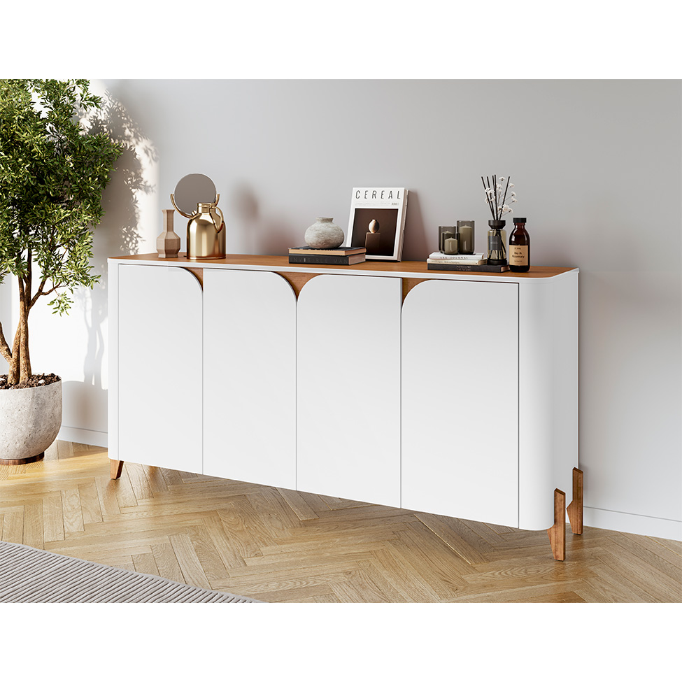Buffet Memphis 4 Portas Branco e Cedro