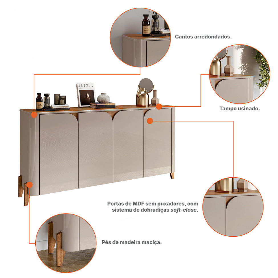 Buffet Memphis 4 Portas Off White e Cedro
