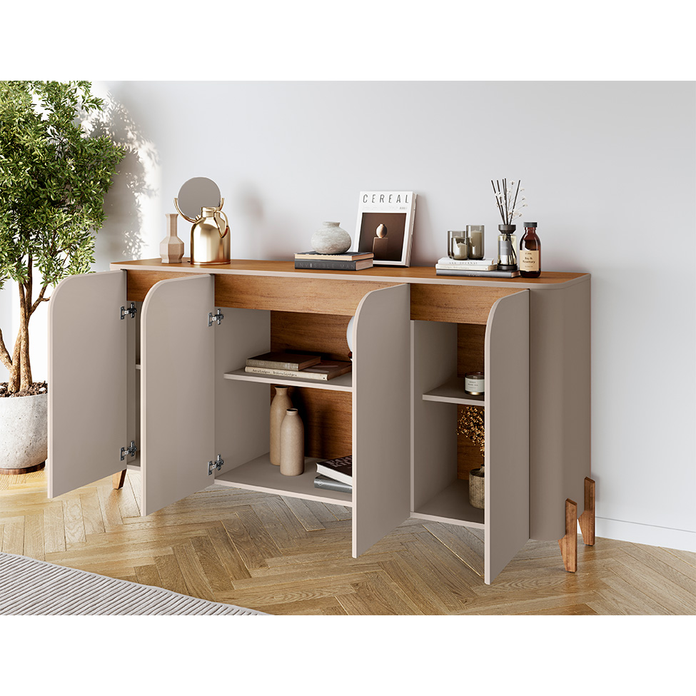 Buffet Memphis 4 Portas Off White e Cedro
