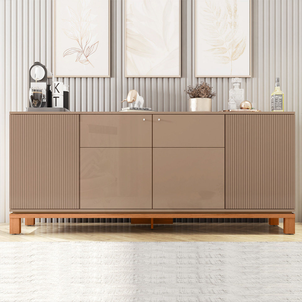 Buffet Mondrian 4 Portas Bege e Freijó