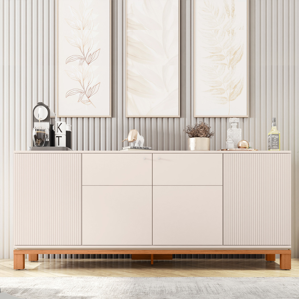 Buffet Mondrian 4 Portas Off White e Freijó