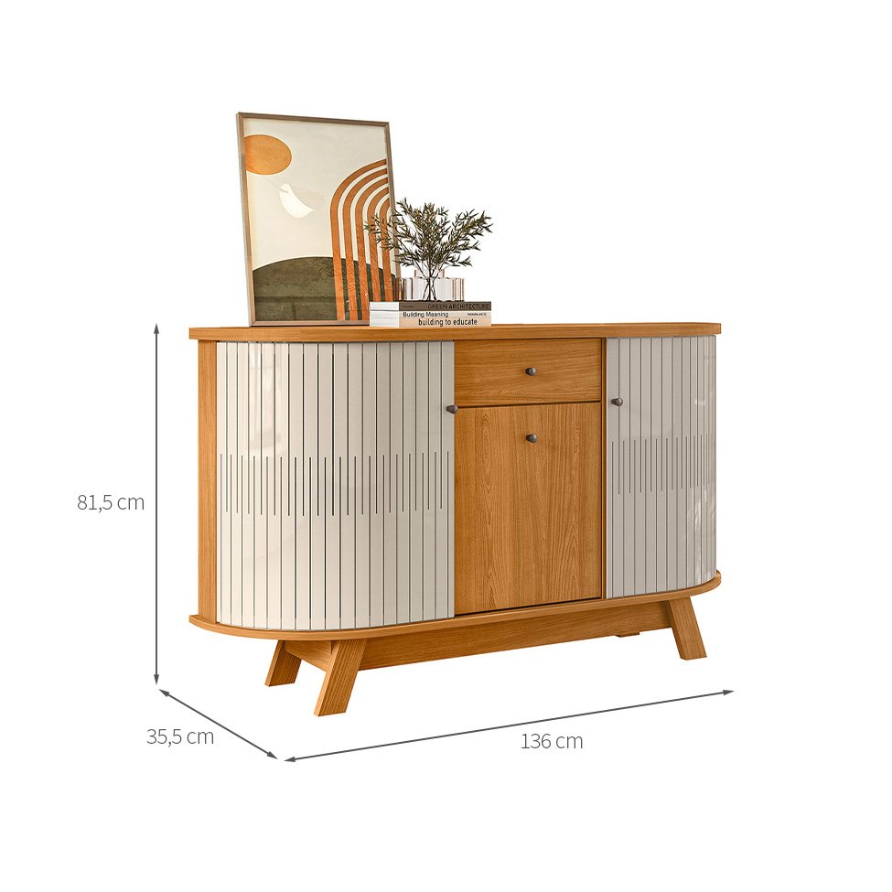 Buffet Monza 3 Portas 1 Gaveta Cinamomo e Off White