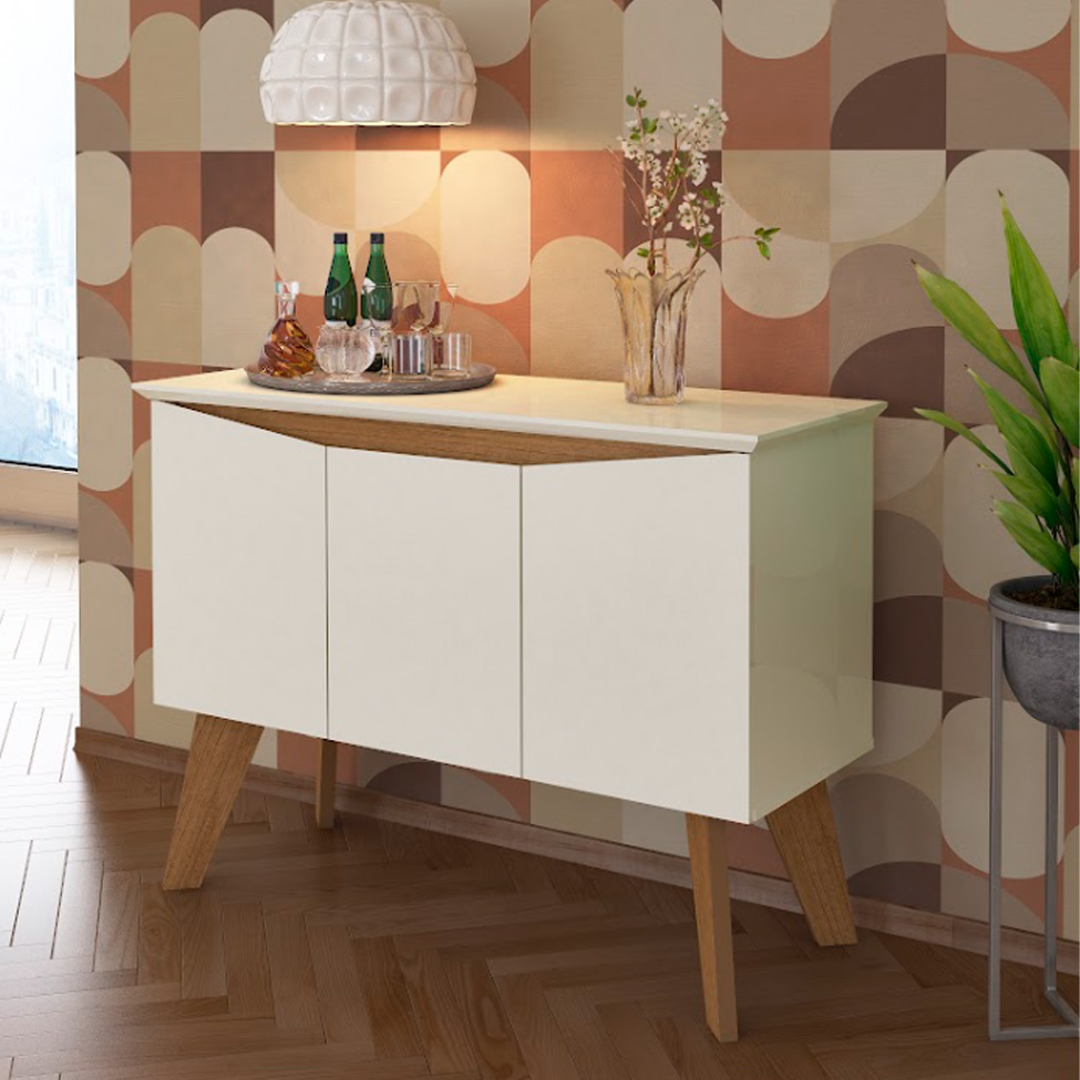 Buffet Oásis 3 Portas Off White e Cinamomo