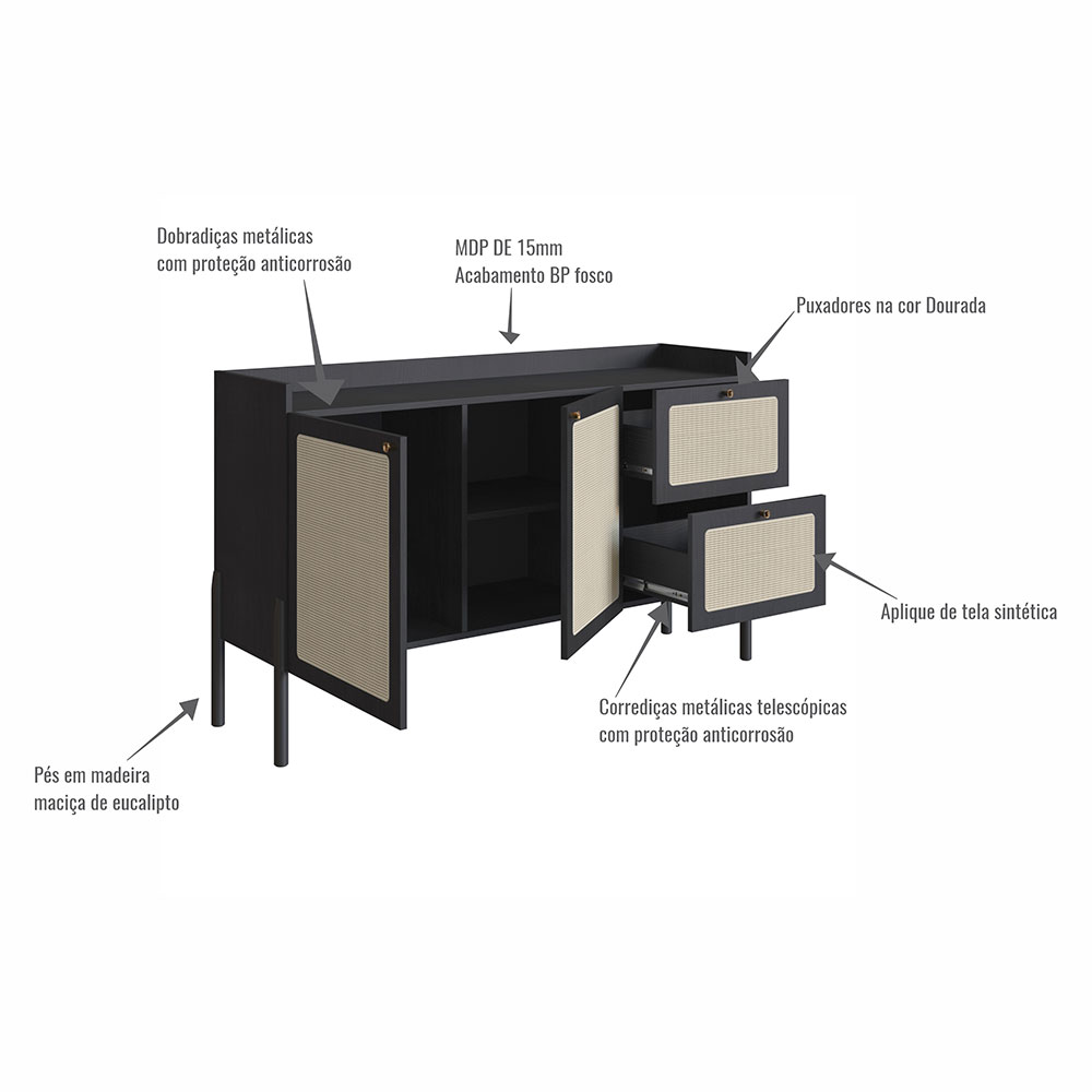 Buffet Oslo 2 PT 2 GV Nero e Preto