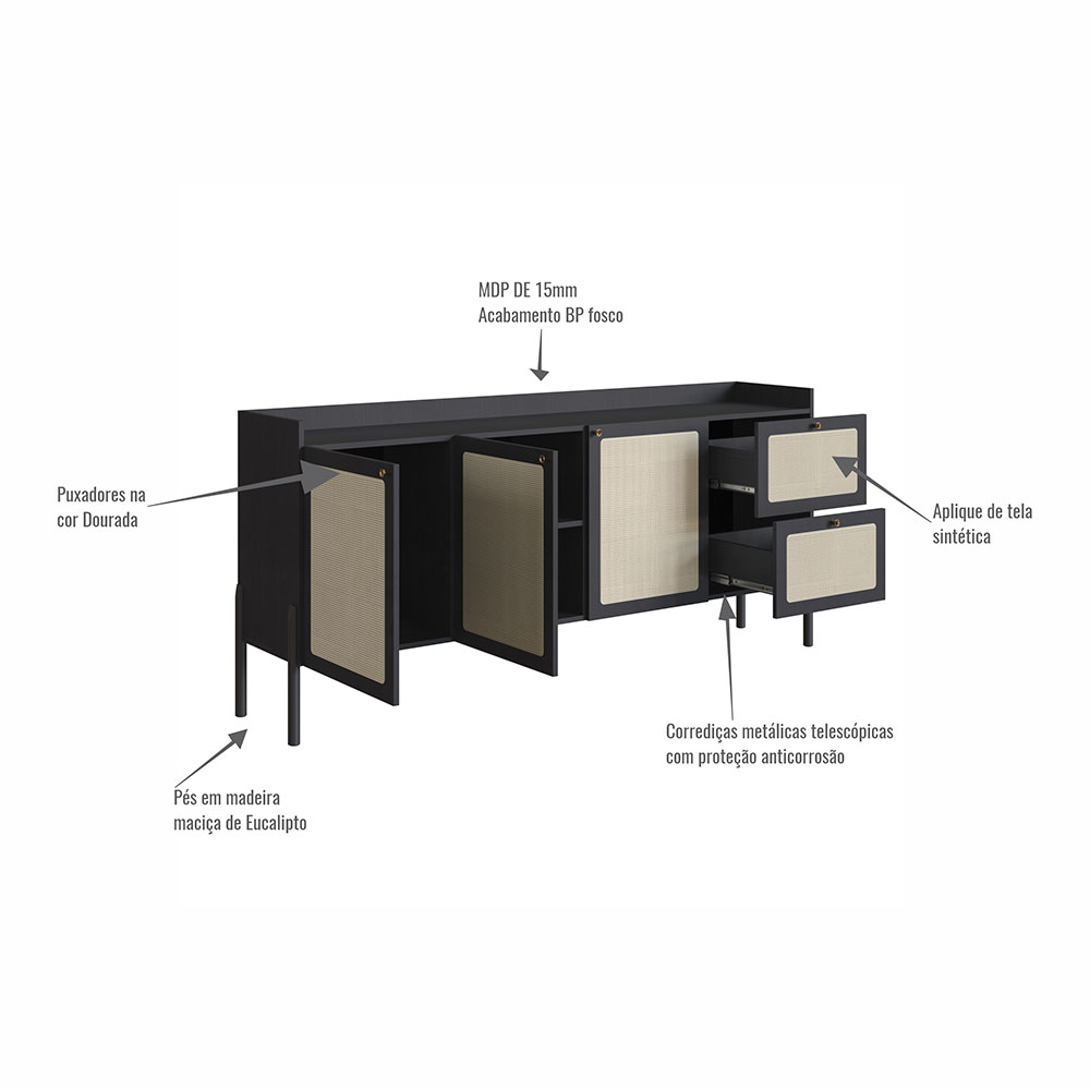 Buffet Oslo 3 PT 2 GV Nero e Preto