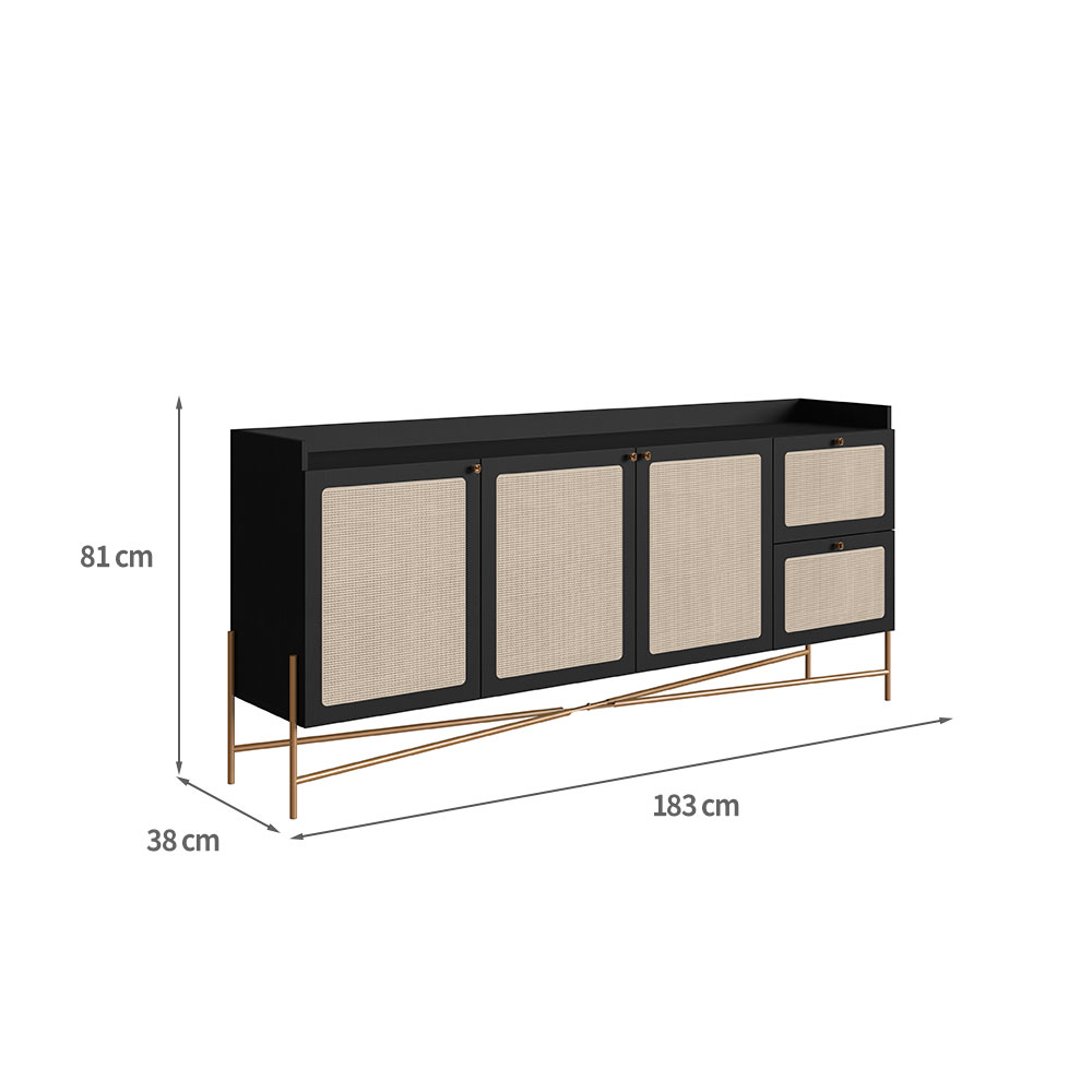 Buffet Oslo 3 PT 2 GV Preto e Dourado