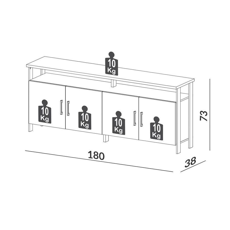 Buffet Otta 100% MDF 4 Portas Freijó e Preto