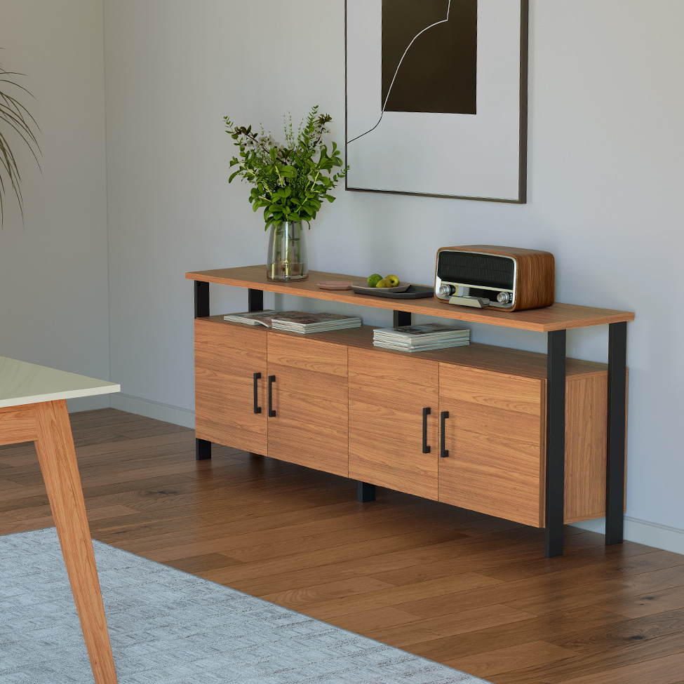 Buffet Otta 100% MDF 4 Portas Freijó e Preto