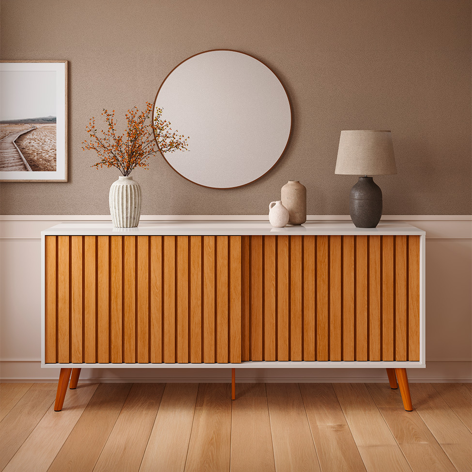 Buffet Ripado Duna 2 Portas Off White e Nature