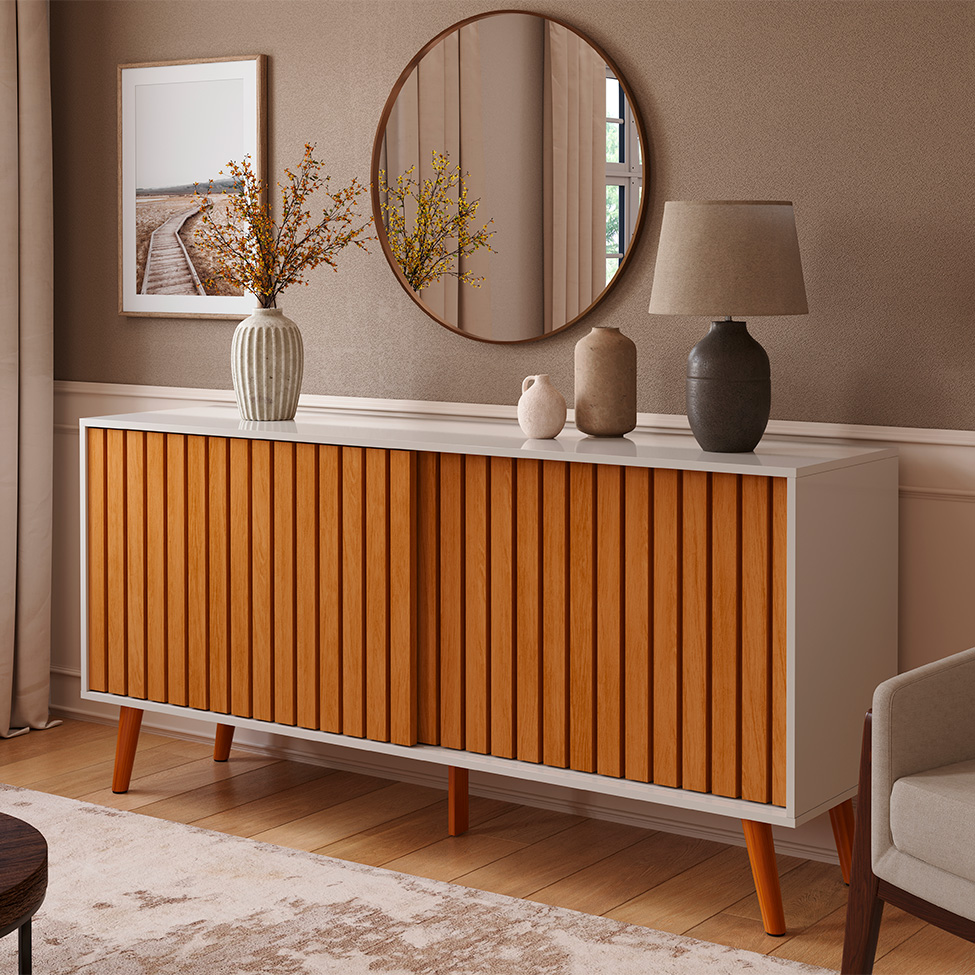 Buffet Ripado Duna 2 Portas Off White e Nature