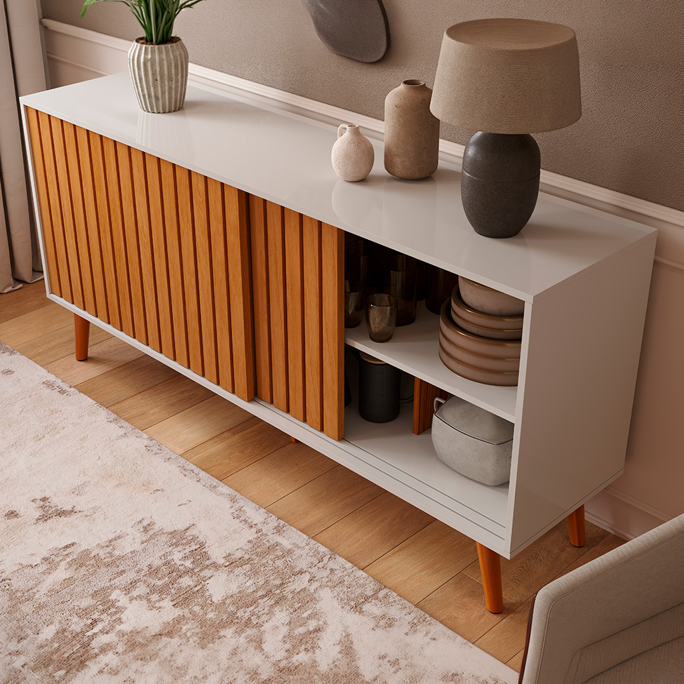 Buffet Ripado Duna 2 Portas Off White e Nature