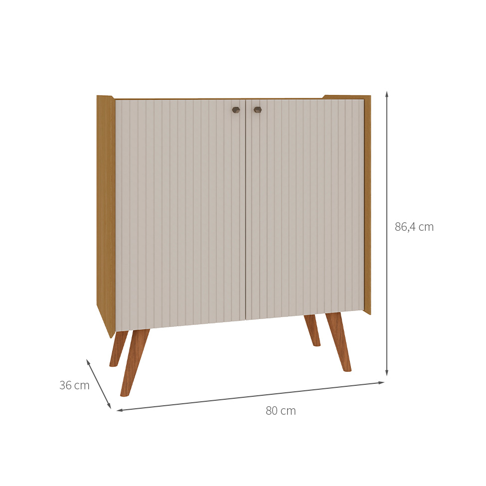 Buffet Vértice Ripado 2 Portas Off White e Cinamomo