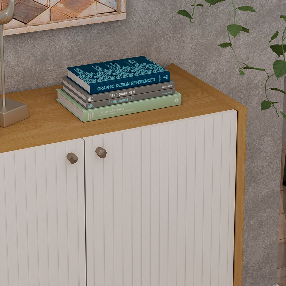 Buffet Vértice Ripado 2 Portas Off White e Cinamomo