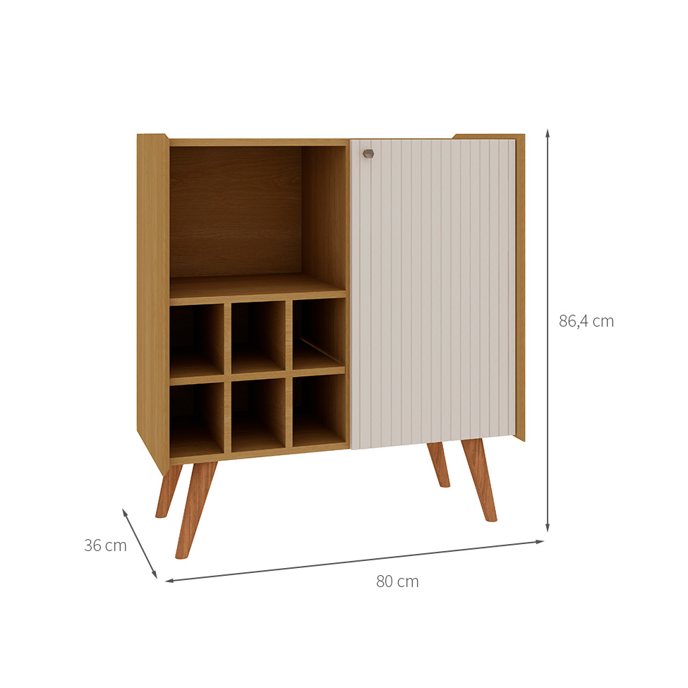 Buffet Vértice Ripado com Adega 2 Portas Off White e Cinamomo