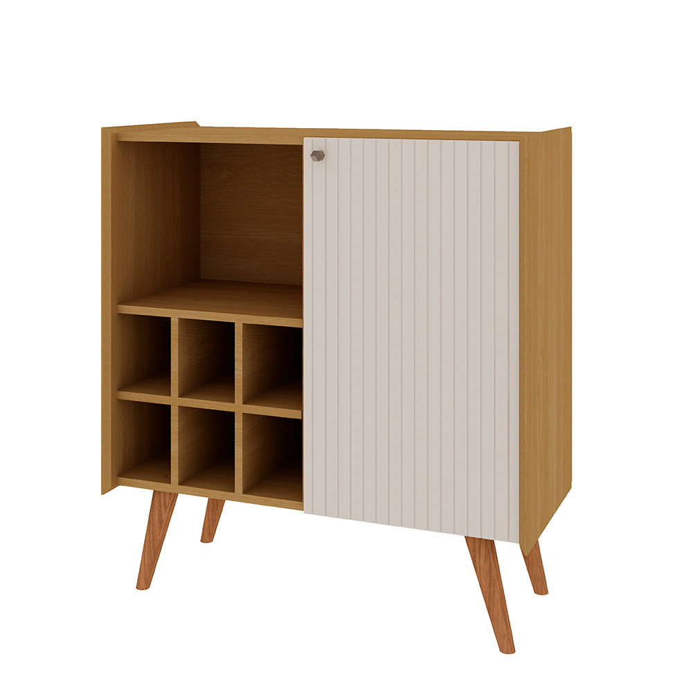 Buffet Vértice Ripado com Adega 2 Portas Off White e Cinamomo
