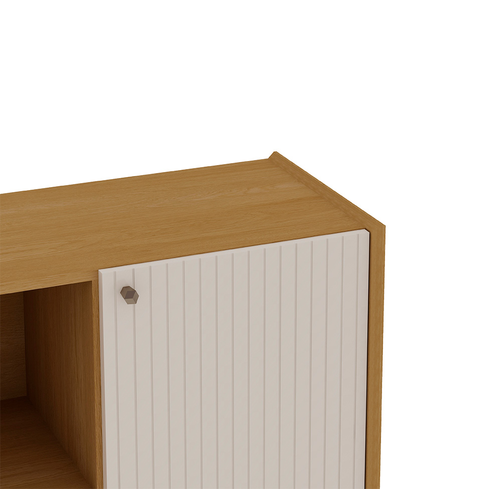 Buffet Vértice Ripado com Adega 2 Portas Off White e Cinamomo