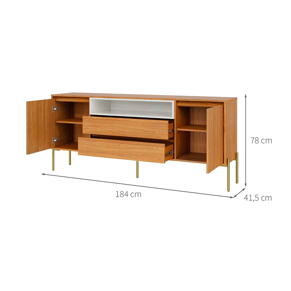 Buffet Verna 100% MDF 2 Portas 2 Gavetas Freijó e Off White