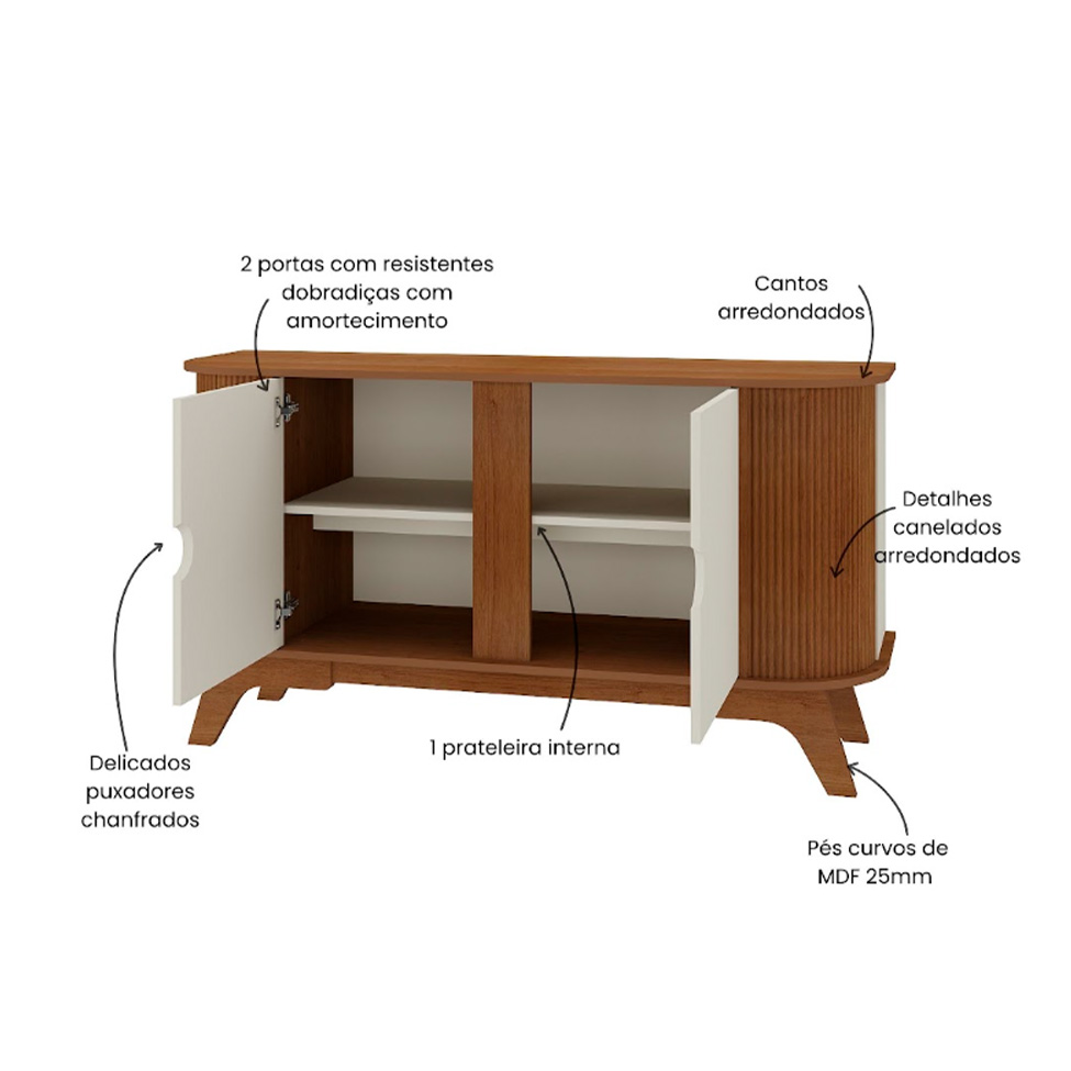 Buffet Vivaldi 2 Portas Cinamomo e Off White