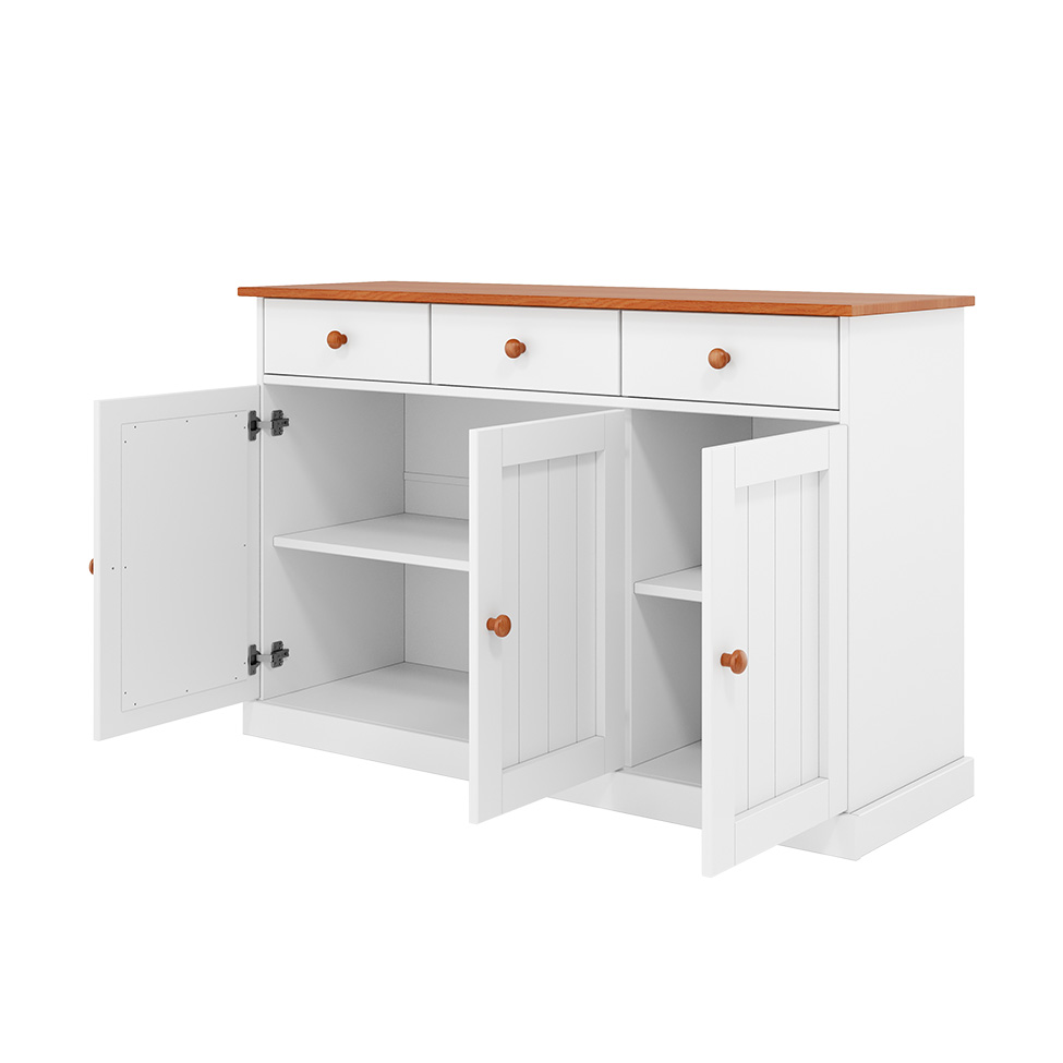 Buffet Westerland Madeira Maciça 3 Portas 3 Gavetas Branco