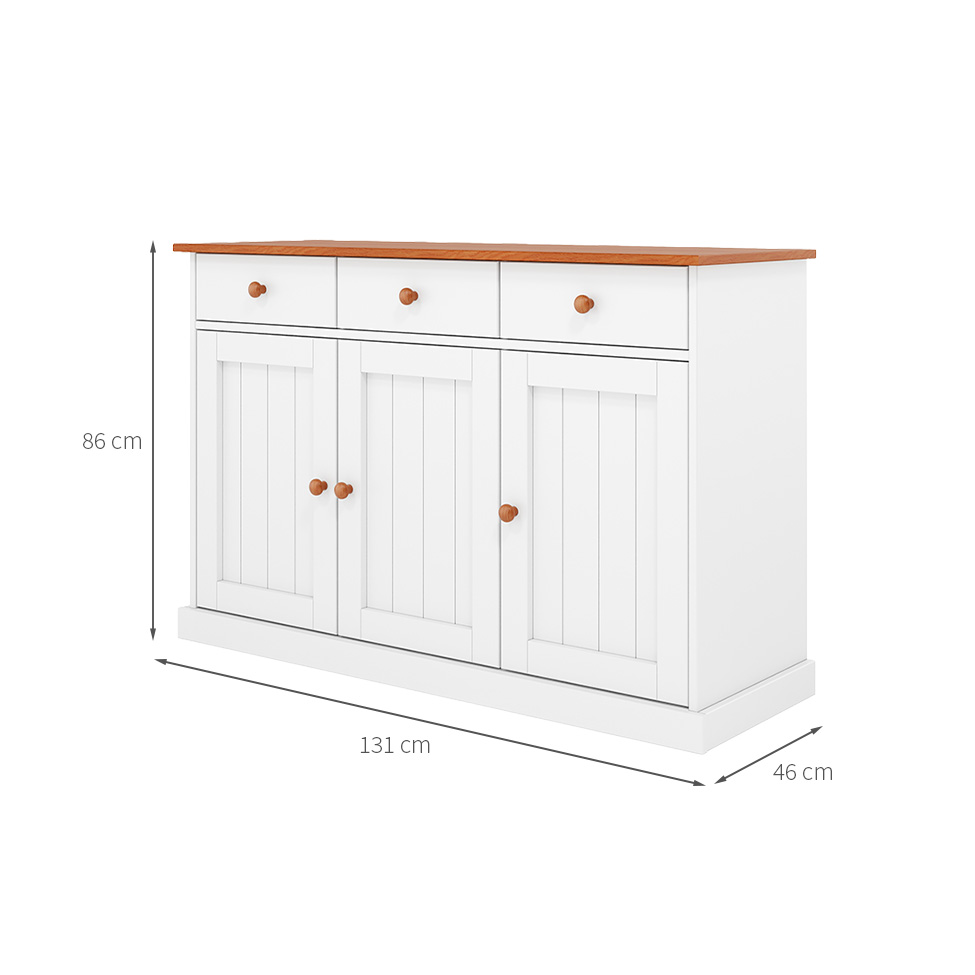 Buffet Westerland Madeira Maciça 3 Portas 3 Gavetas Branco