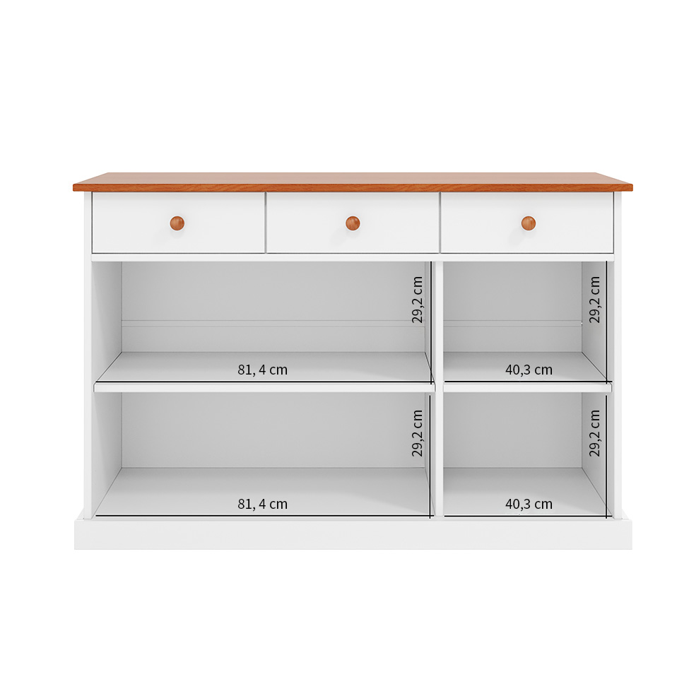 Buffet Westerland Madeira Maciça 3 Portas 3 Gavetas Branco