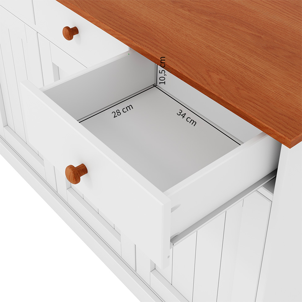 Buffet Westerland Madeira Maciça 3 Portas 3 Gavetas Branco