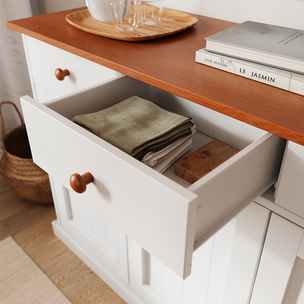 Buffet Westerland Madeira Maciça 3 Portas 3 Gavetas Branco