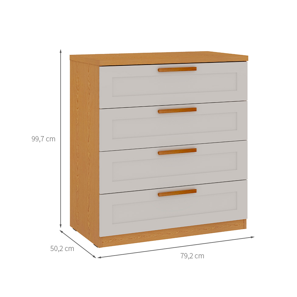 Cômoda 100% MDF Madri 6 Gavetas Branca e Cinamomo