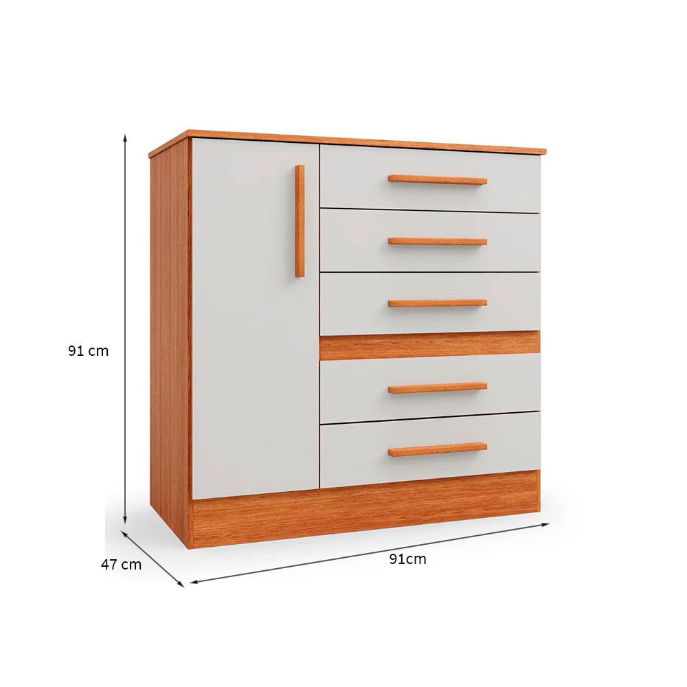 Cômoda Advantage 1 Porta 5 Gavetas Freijó e Off White Wood