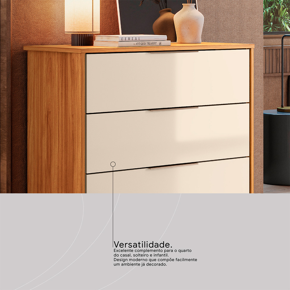 Cômoda Alia 4 Gavetas Cinnamon e Off White