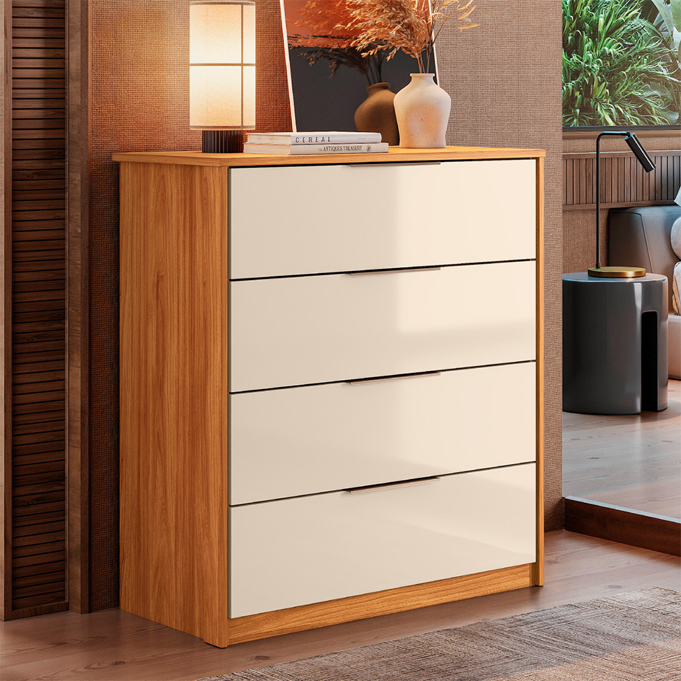 Cômoda Alia 4 Gavetas Cinnamon e Off White