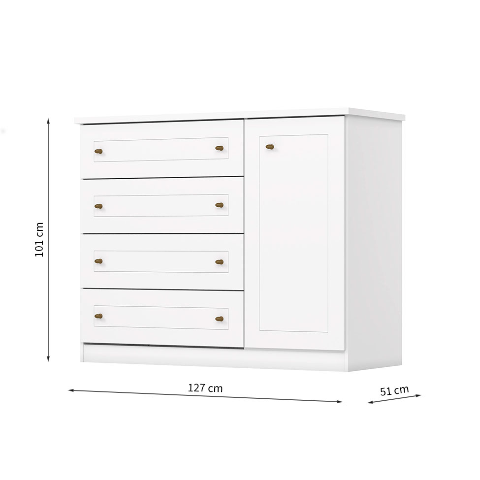 Cômoda Americana 1 Porta 4 Gavetas Branca