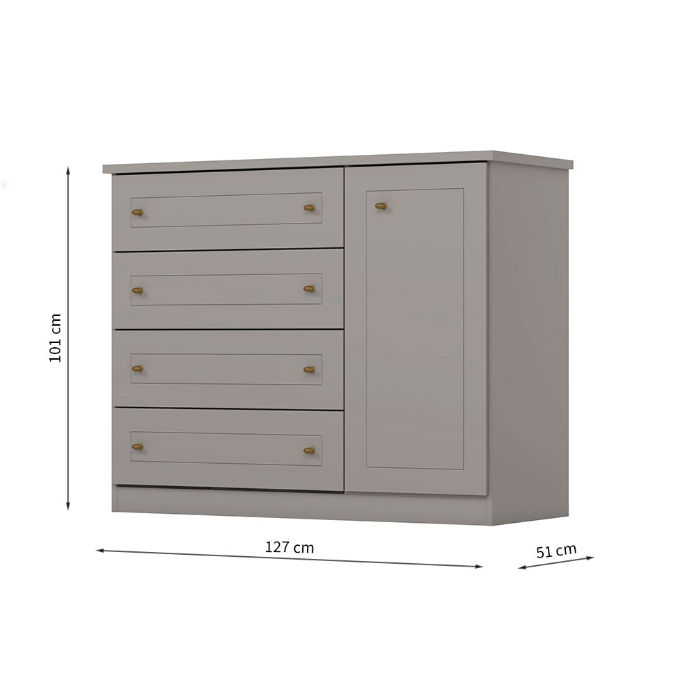 Cômoda Americana 1 Porta 4 Gavetas Cinza